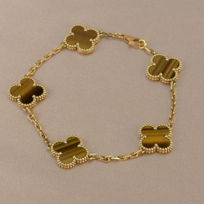[BloomBling]CLOVER  5 MOTIFS TIGER EYE BRACELET