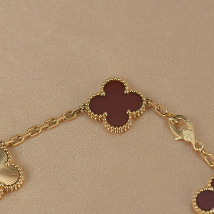 [BloomBling]CLOVER  5 MOTIFS CARNELIAN GOLD BRACELET