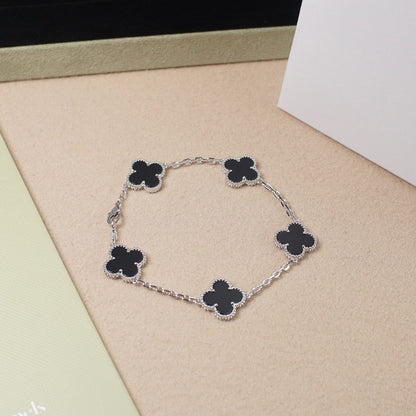 [BloomBling]CLOVER 5 MOTIF ONYXS  BRACELET SILVER