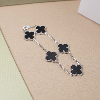 [BloomBling]CLOVER 5 MOTIF ONYXS  BRACELET SILVER