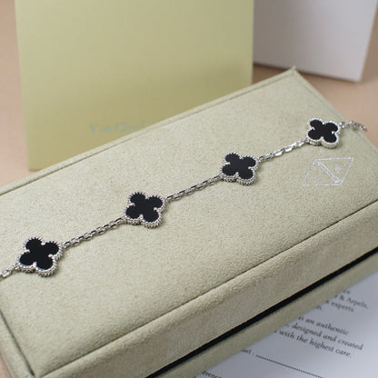 [BloomBling]CLOVER 5 MOTIF ONYXS  BRACELET SILVER