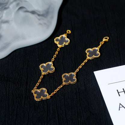 [BloomBling]CLOVER 5 MOTIF ROCK CRYSTAL PINK GOLD BRACELET