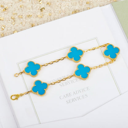 [BloomBling]CLOVER 5 MOTIFS TURQUOISE BRACELET