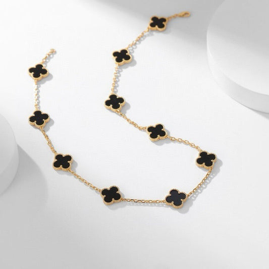 [BloomBling]CLOVER 10 MOTIFS ONYX NECKLACE