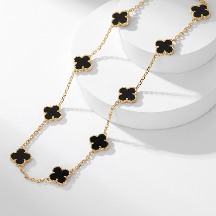 [BloomBling]CLOVER 10 MOTIFS ONYX NECKLACE