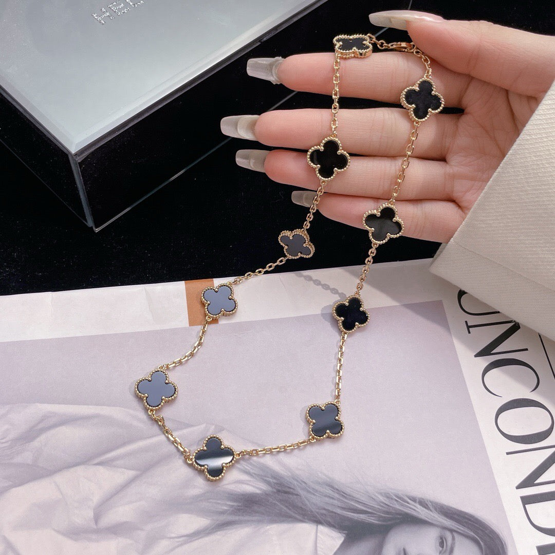 [BloomBling]CLOVER 10 MOTIFS ONYX NECKLACE