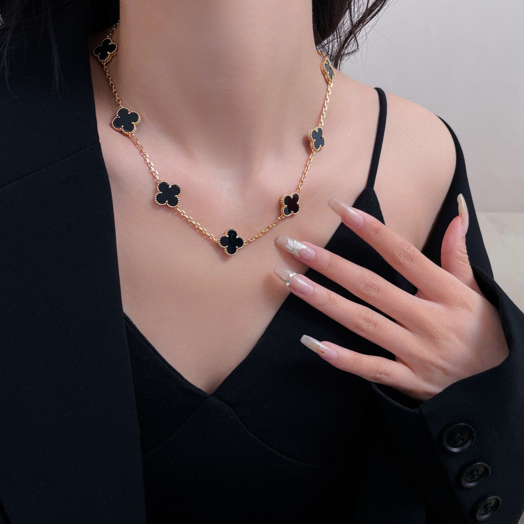 [BloomBling]CLOVER 10 MOTIFS ONYX NECKLACE