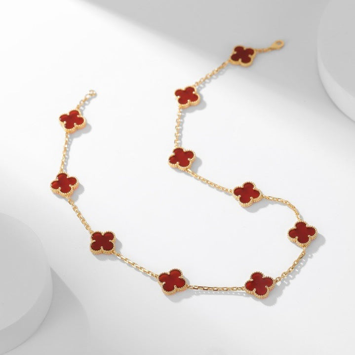 [BloomBling]CLOVER 10 MOTIFS CARNELIAN NECKLACE