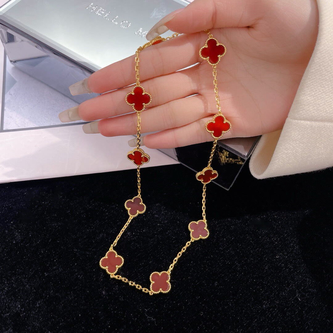 [BloomBling]CLOVER 10 MOTIFS CARNELIAN NECKLACE