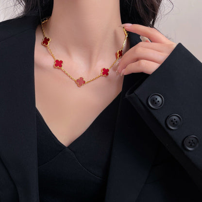 [BloomBling]CLOVER 10 MOTIFS CARNELIAN NECKLACE