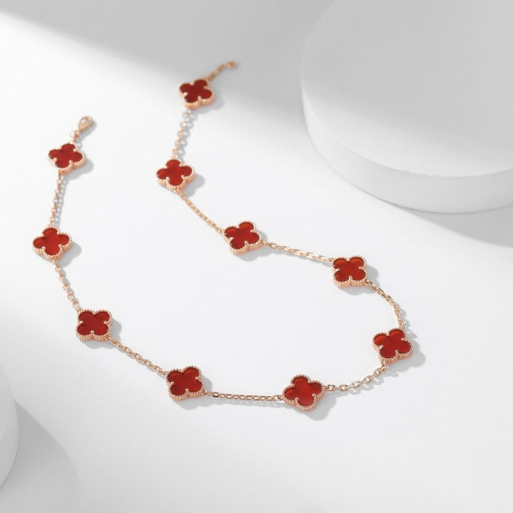 [BloomBling]CLOVER 10 MOTIFS CARNELIAN NECKLACE