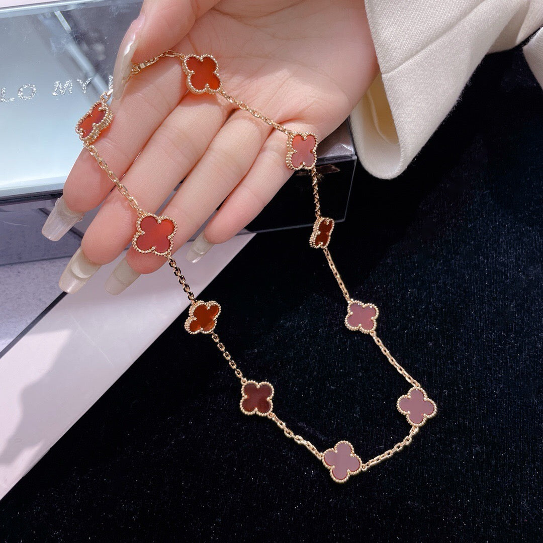 [BloomBling]CLOVER 10 MOTIFS CARNELIAN NECKLACE