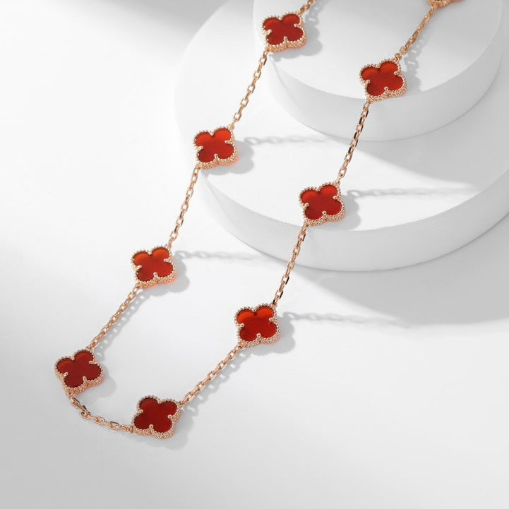 [BloomBling]CLOVER 10 MOTIFS CARNELIAN NECKLACE