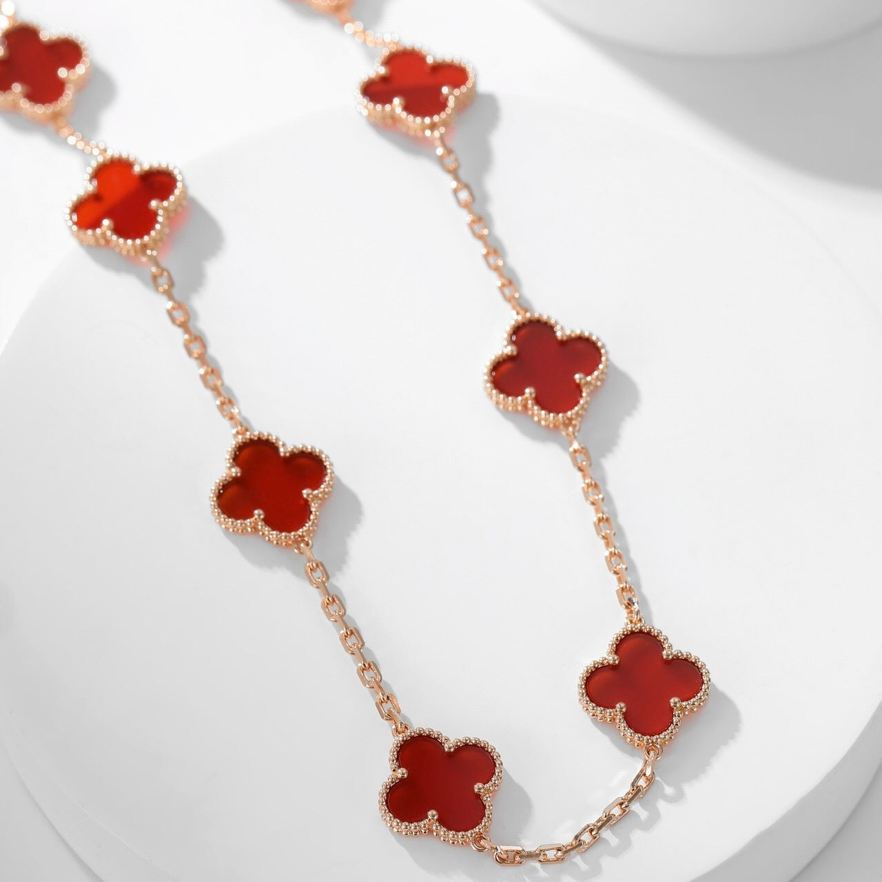 [BloomBling]CLOVER 10 MOTIFS CARNELIAN NECKLACE