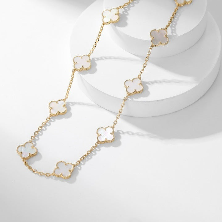 [BloomBling]CLOVER 10 MOTIFS WHITE MOTHER OF PEARL NECKLACE