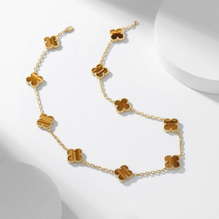 [BloomBling]CLOVER 10 MOTIFS TIGER EYE NECKLACE