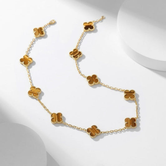 [BloomBling]CLOVER 10 MOTIFS TIGER EYE NECKLACE