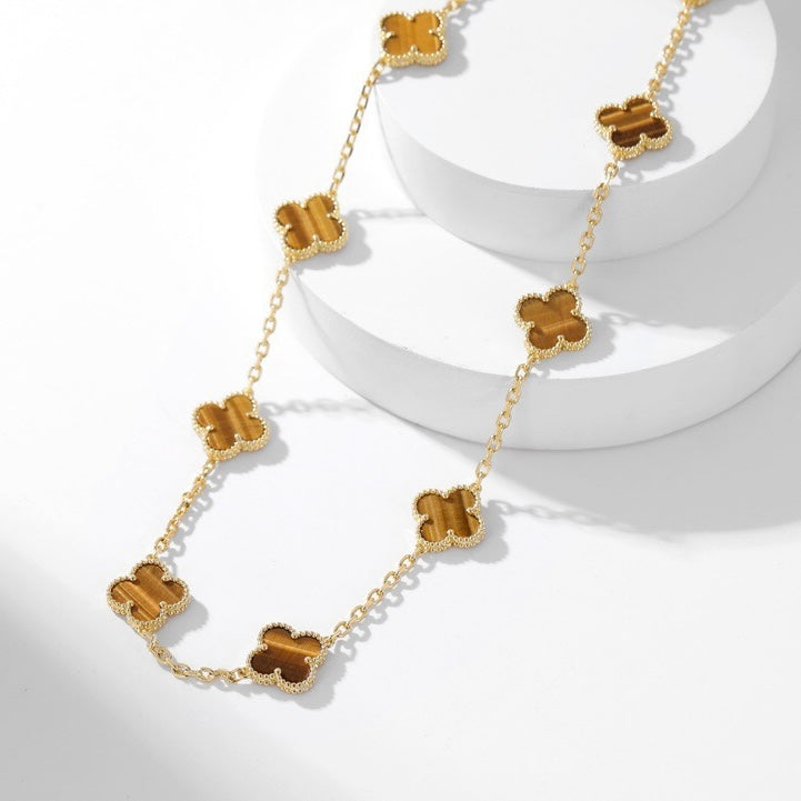 [BloomBling]CLOVER 10 MOTIFS TIGER EYE NECKLACE