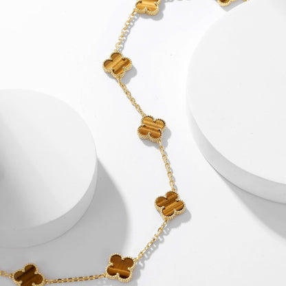 [BloomBling]CLOVER 10 MOTIFS TIGER EYE NECKLACE