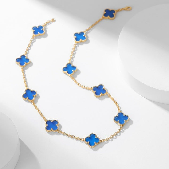 [BloomBling]CLOVER 10 MOTIFS BLUE AGATE NECKLACE