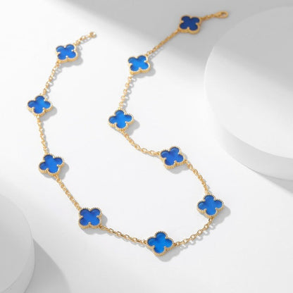 [BloomBling]CLOVER 10 MOTIFS BLUE AGATE NECKLACE