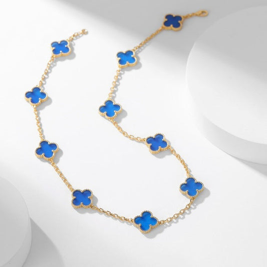 [BloomBling]CLOVER 10 MOTIFS BLUE AGATE NECKLACE