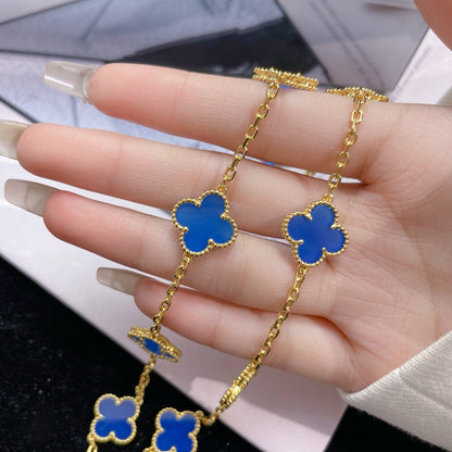 [BloomBling]CLOVER 10 MOTIFS BLUE AGATE NECKLACE