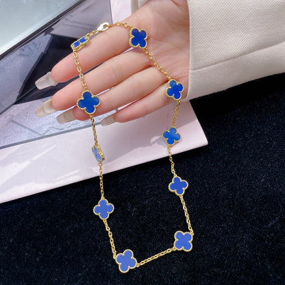 [BloomBling]CLOVER 10 MOTIFS BLUE AGATE NECKLACE