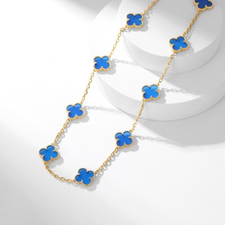 [BloomBling]CLOVER 10 MOTIFS BLUE AGATE NECKLACE