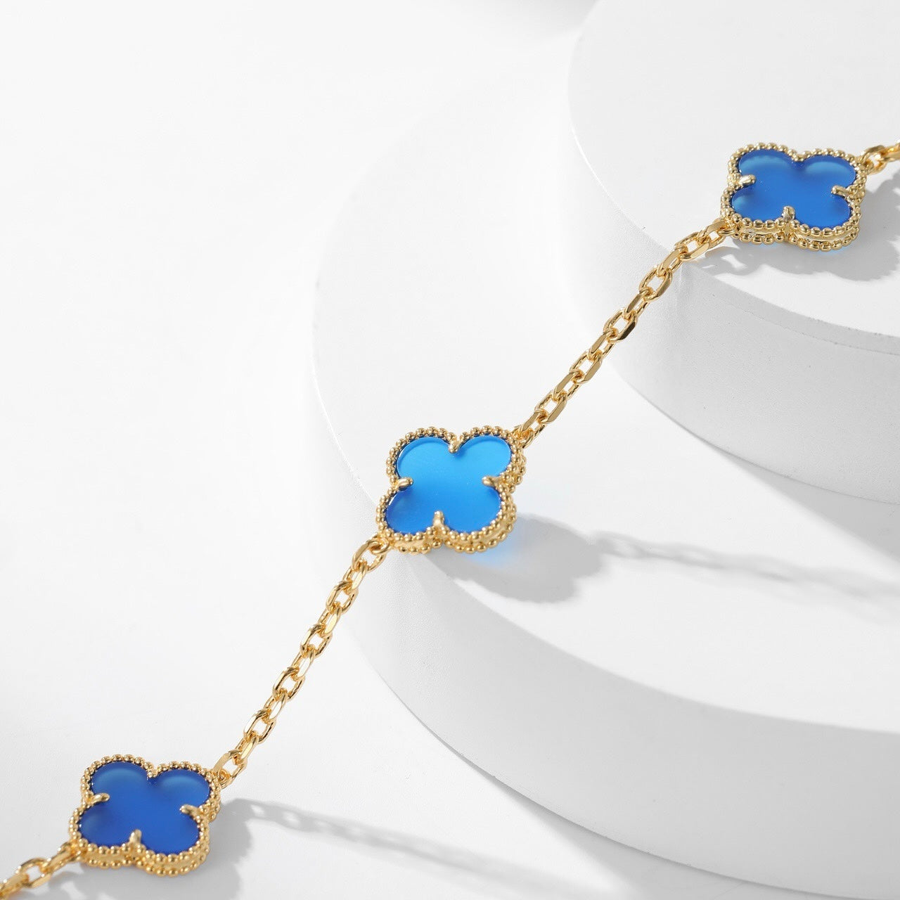 [BloomBling]CLOVER 10 MOTIFS BLUE AGATE NECKLACE