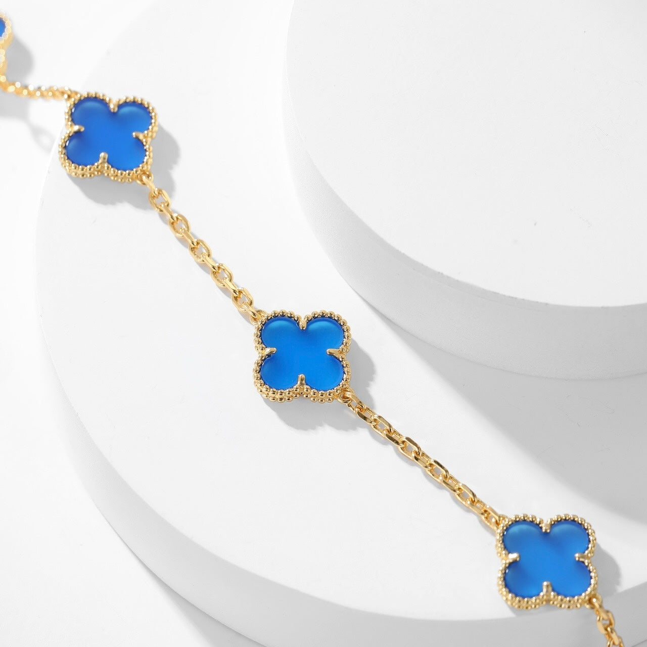 [BloomBling]CLOVER 10 MOTIFS BLUE AGATE NECKLACE