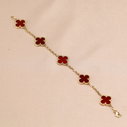 [BloomBling]CLOVER 5 MOTIFS RED AGATE  BRACELET