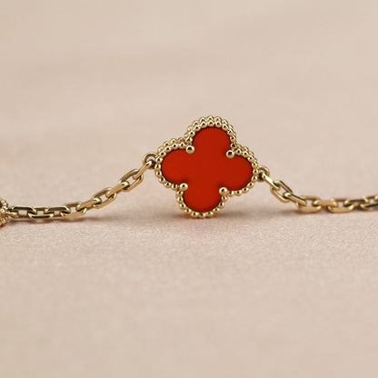 [BloomBling]CLOVER 5 MOTIFS RED AGATE  BRACELET