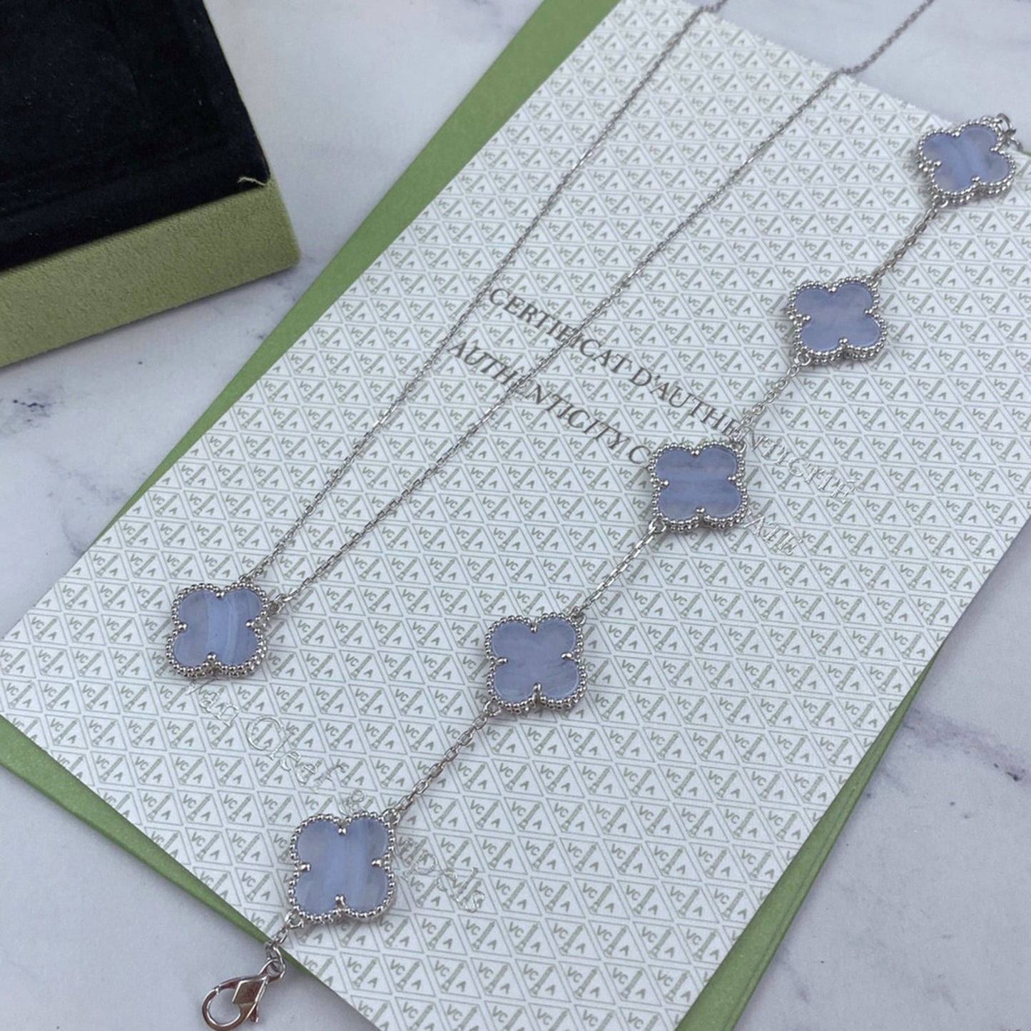 [BloomBling]CLOVER  5 MOTIF PURPLE CHALCEDONY BRACELET SILVER