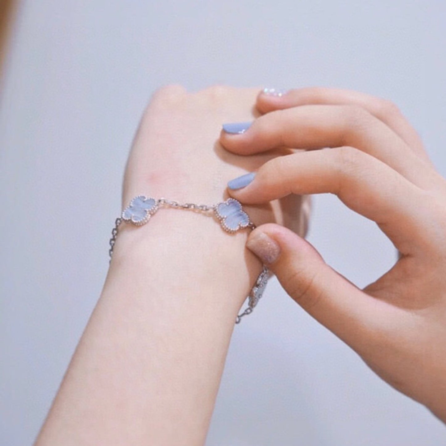 [BloomBling]CLOVER  5 MOTIF PURPLE CHALCEDONY BRACELET SILVER