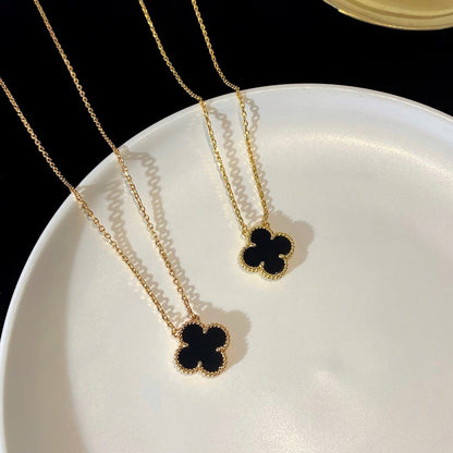[BloomBling]CLOVER 15MM BLACK ONYX SINGLE FLOWER NECKLACE