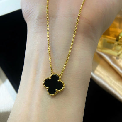 [BloomBling]CLOVER 15MM BLACK ONYX SINGLE FLOWER NECKLACE