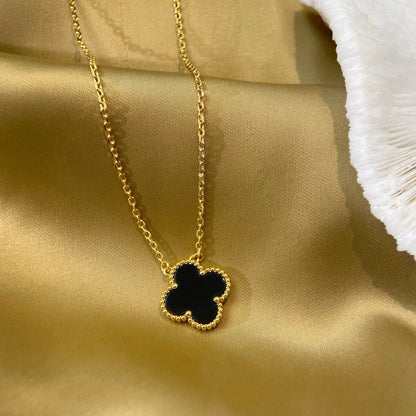[BloomBling]CLOVER 15MM BLACK ONYX SINGLE FLOWER NECKLACE