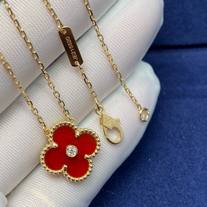 [BloomBling]CLOVER 15MM DIAMOND CARNELIAN NECKLACE