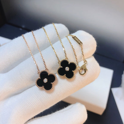 [BloomBling]CLOVER 15MM DIAMOND ONYX NECKLACE