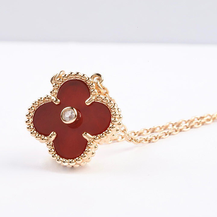 [BloomBling]CLOVER 15MM DIAMOND CARNELIAN NECKLACE