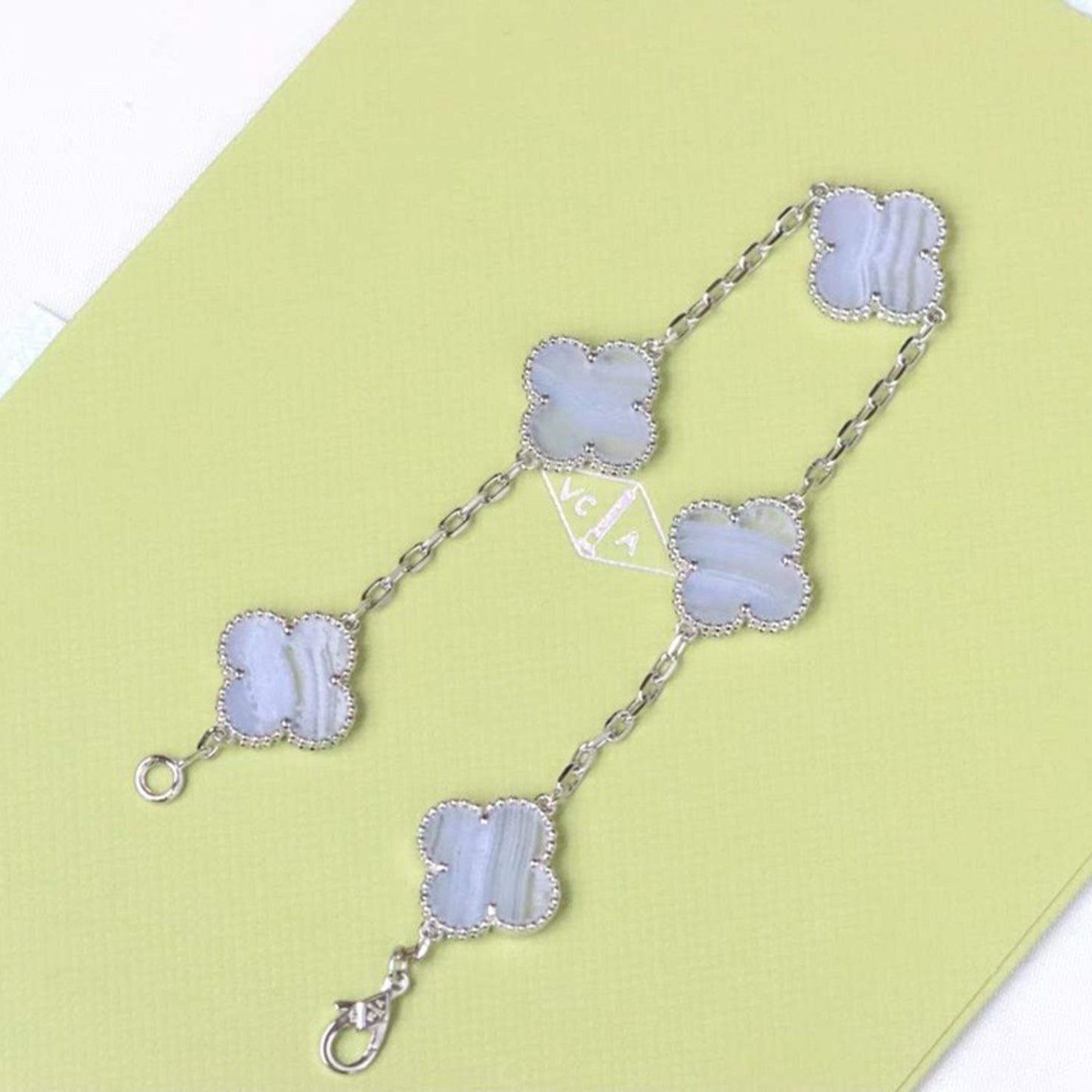 [BloomBling]CLOVER  5 MOTIF PURPLE CHALCEDONY BRACELET SILVER