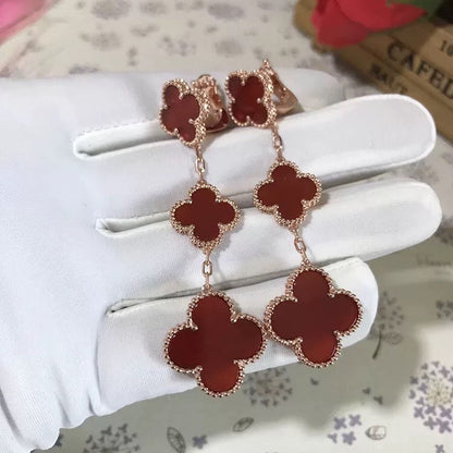 [BloomBling]CLOVER 3 MOTIF CARNELIAN DROP EARRINGS