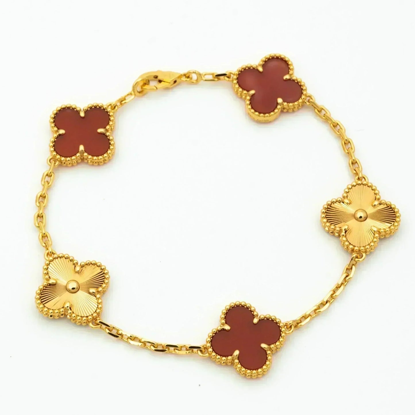 [BloomBling]CLOVER  5 MOTIFS CARNELIAN GOLD BRACELET