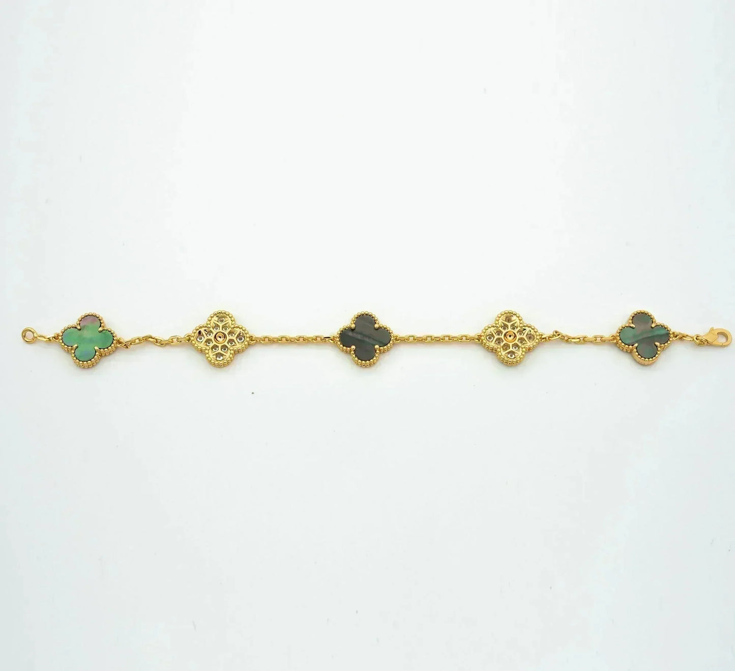 [BloomBling]CLOVER 5 MOTIF GRAY MOP DIAMOND BRACELET