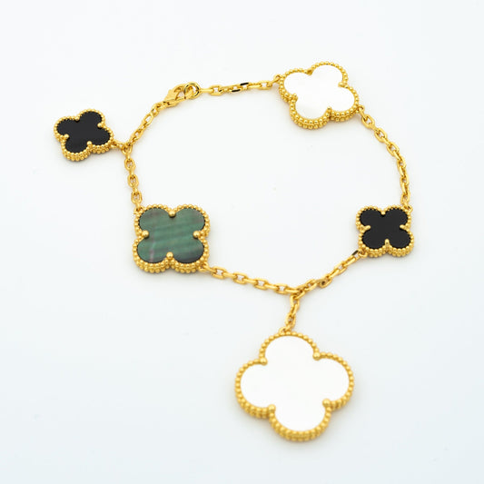 [BloomBling]CLOVER BRACELET 5 MOTIFS ONYX MOP