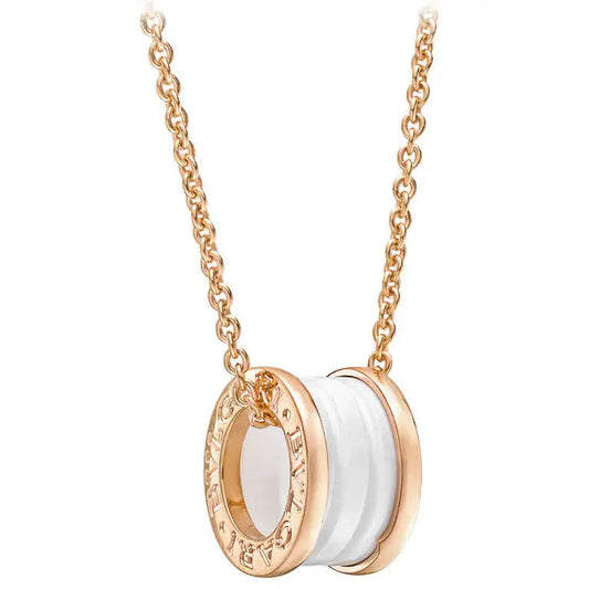 [BloomBling]ZERO 1 WHITE CERAMIC PINK GOLD DIAMOND NECKLACE