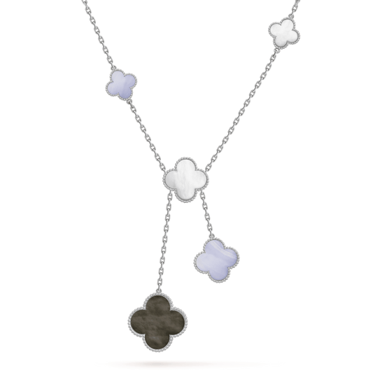 [BloomBling]CLOVER MOP CHALCEDONY NECKLACE SILVER 6 MOTIF