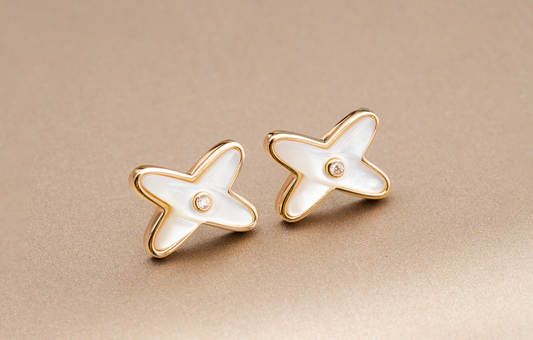 [BloomBling]JEUX DE WHITE MOP ROSE GOLD DIAMOND EARRINGS