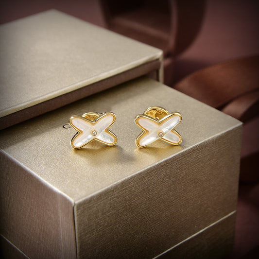 [BloomBling]JEUX DE WHITE MOP GOLD DIAMOND EARRINGS